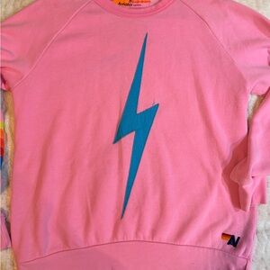 Aviator Nation Pink Sweatshirt with turquoise bolt